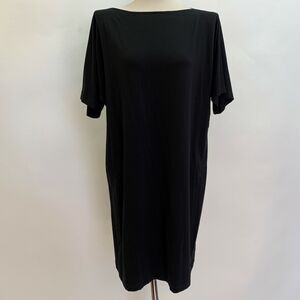 Eileen Fisher Women's T-Shirt Shift Dress Small Black Cold Shoulder Boat Neck